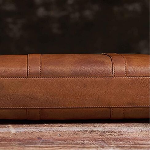 Vintage Briefcase Men's Shoulder Handmade Leather Bag Brown Laptop Business Bag Handbag Casual in Saudi Arabia