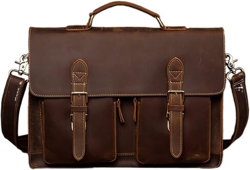 Leather Vintage Man Handbag Briefcase Men Shoulder Bags Brown Business 15.6 Inch Laptop Bag in Saudi Arabia