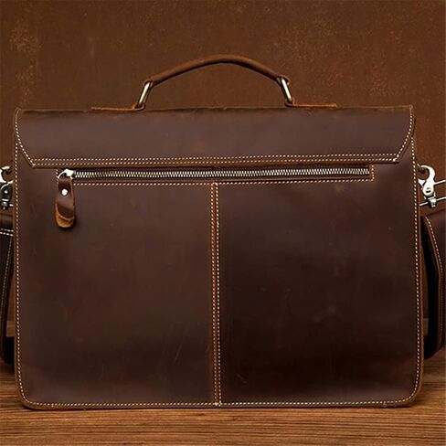 Leather Vintage Man Handbag Briefcase Men Shoulder Bags Brown Business 15.6 Inch Laptop Bag in Saudi Arabia