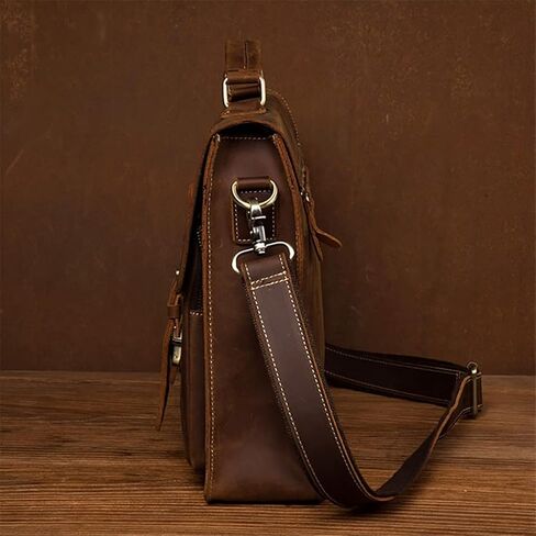 Leather Vintage Man Handbag Briefcase Men Shoulder Bags Brown Business 15.6 Inch Laptop Bag in Saudi Arabia