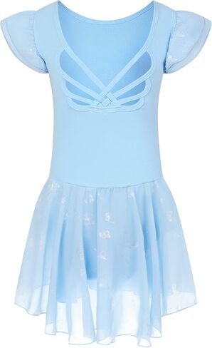 Toddler Ballet Leotard for Girls Dance Costume Flutter Sleeve Butterfly Back Butterfly Print Tutu in Saudi Arabia