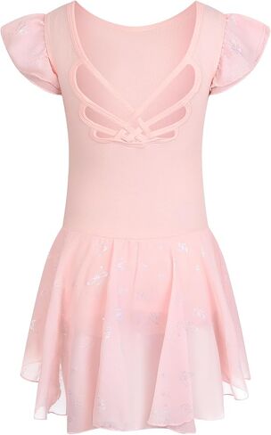 Toddler Ballet Leotard for Girls Dance Costume Flutter Sleeve Butterfly Back Butterfly Print Tutu in Saudi Arabia