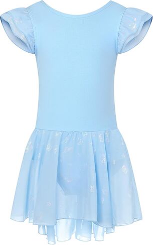 Toddler Ballet Leotard for Girls Dance Costume Flutter Sleeve Butterfly Back Butterfly Print Tutu in Saudi Arabia