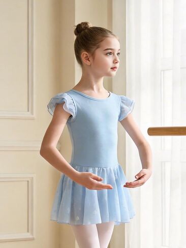 Toddler Ballet Leotard for Girls Dance Costume Flutter Sleeve Butterfly Back Butterfly Print Tutu in Saudi Arabia