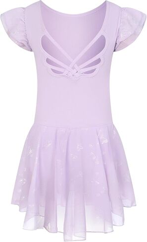 Toddler Ballet Leotard for Girls Dance Costume Flutter Sleeve Butterfly Back Butterfly Print Tutu in Saudi Arabia