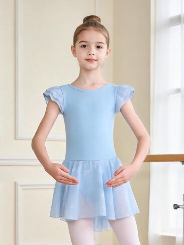 Toddler Ballet Leotard for Girls Dance Costume Flutter Sleeve Butterfly Back Butterfly Print Tutu in Saudi Arabia