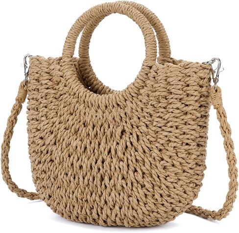 Straw Crochet Hobo Bag for Women, Handmade Purse with Top Handle Woven Half Moon Shoulder Bag Summer Beach Tote Boho Handbag in Saudi Arabia