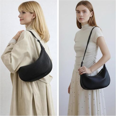Genuine Leather Hobo Crossbody Bag for Women, Crescent Shoulder Purse with Two Adjustable Straps in Saudi Arabia