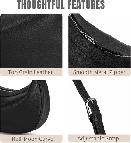 Genuine Leather Hobo Crossbody Bag for Women, Crescent Shoulder Purse with Two Adjustable Straps in Saudi Arabia