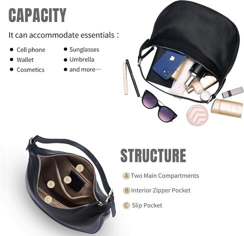 Genuine Leather Hobo Crossbody Bag for Women, Crescent Shoulder Purse with Two Adjustable Straps in Saudi Arabia