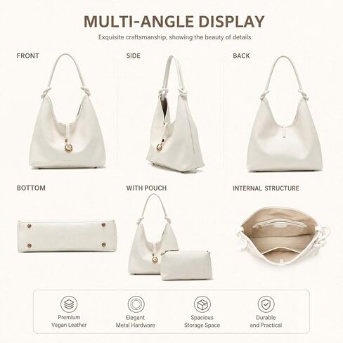 Hobo Bag for Women, 2 in 1 Tote Bag Set with Detachable Pouch, Soft Slouchy Shoulder Crossbody Purse in Saudi Arabia