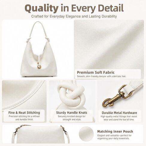 Hobo Bag for Women, 2 in 1 Tote Bag Set with Detachable Pouch, Soft Slouchy Shoulder Crossbody Purse in Saudi Arabia