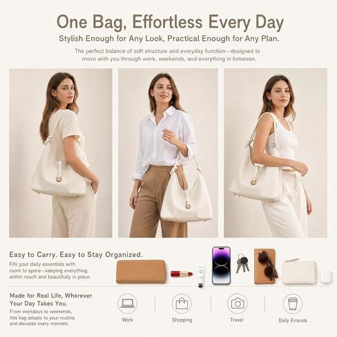 Hobo Bag for Women, 2 in 1 Tote Bag Set with Detachable Pouch, Soft Slouchy Shoulder Crossbody Purse in Saudi Arabia