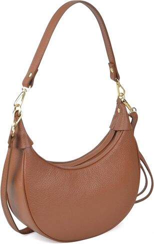 Italian Genuine Leather Crescent Hobo Bag for Women, Small Shoulder Crossbody Purse, Handbag with 2 Straps for Work Travel | 43" Adjustable Strap in Kuwait