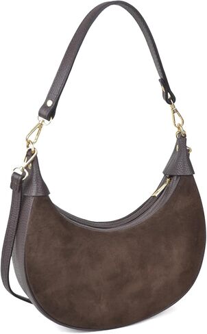 Italian Genuine Leather Crescent Hobo Bag for Women, Small Shoulder Crossbody Purse, Handbag with 2 Straps for Work Travel | 43" Adjustable Strap in Kuwait