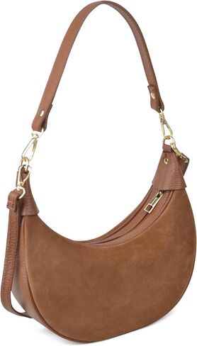 Italian Genuine Leather Crescent Hobo Bag for Women, Small Shoulder Crossbody Purse, Handbag with 2 Straps for Work Travel | 43" Adjustable Strap in Kuwait
