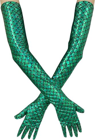 color cosplayer Mermaid Gloves Fish Scales Arm Sleeves Sequin Gloves Fish Scale Fingerless Gloves Halloween Costume for Women in Saudi Arabia