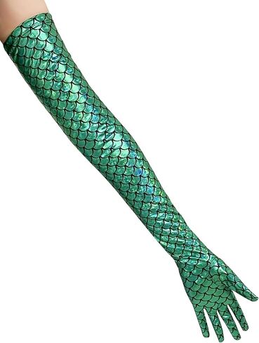 color cosplayer Mermaid Gloves Fish Scales Arm Sleeves Sequin Gloves Fish Scale Fingerless Gloves Halloween Costume for Women in Saudi Arabia