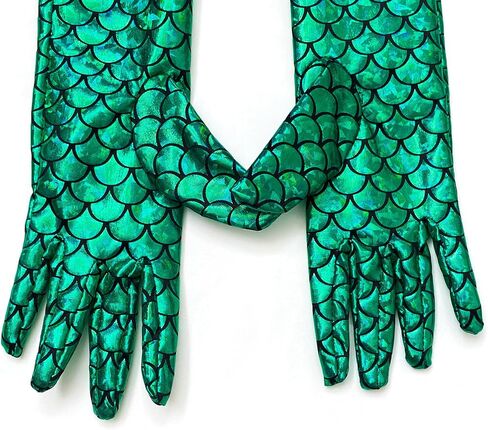 color cosplayer Mermaid Gloves Fish Scales Arm Sleeves Sequin Gloves Fish Scale Fingerless Gloves Halloween Costume for Women in Saudi Arabia