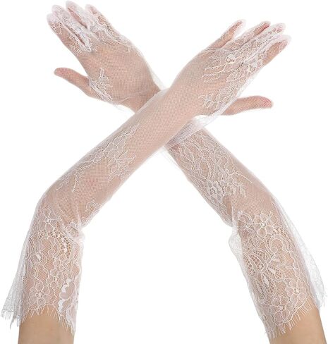 Lace Gloves, Long Sheer Lace Glove for Women, White Floral Opera Gloves, Hollow Detachable Sleeves, Elegant Tea Party Costume Accessories for Women Girls Bride Wedding Parties Cocktail Cosplay in Saudi Arabia