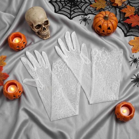 Lace Gloves, Long Sheer Lace Glove for Women, White Floral Opera Gloves, Hollow Detachable Sleeves, Elegant Tea Party Costume Accessories for Women Girls Bride Wedding Parties Cocktail Cosplay in Saudi Arabia