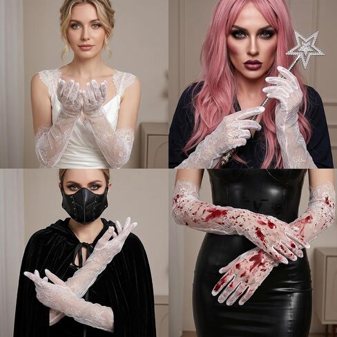 Lace Gloves, Long Sheer Lace Glove for Women, White Floral Opera Gloves, Hollow Detachable Sleeves, Elegant Tea Party Costume Accessories for Women Girls Bride Wedding Parties Cocktail Cosplay in Saudi Arabia