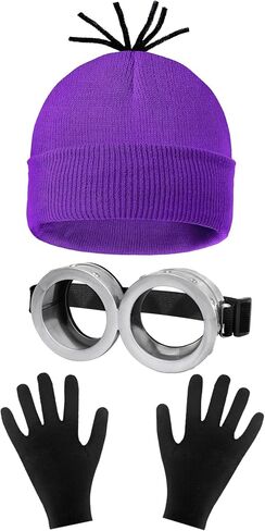 CONGRU 3 Pcs Halloween Accessories for Woman Man,Purple Beanie/Gloves/Goggles Glasses for Adult Cosplay Set in Saudi Arabia
