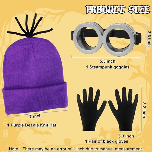 CONGRU 3 Pcs Halloween Accessories for Woman Man,Purple Beanie/Gloves/Goggles Glasses for Adult Cosplay Set in Saudi Arabia