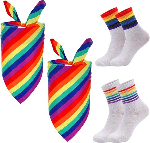 6Pcs Rainbow Accessories Set Includes Rainbow Socks Bandana Colorful Scarf for Women Men in Kuwait