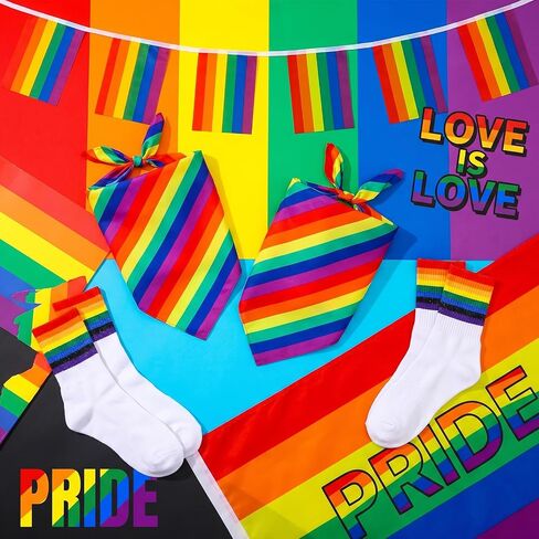6Pcs Rainbow Accessories Set Includes Rainbow Socks Bandana Colorful Scarf for Women Men in Kuwait