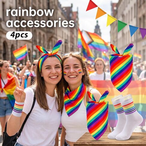 6Pcs Rainbow Accessories Set Includes Rainbow Socks Bandana Colorful Scarf for Women Men in Kuwait