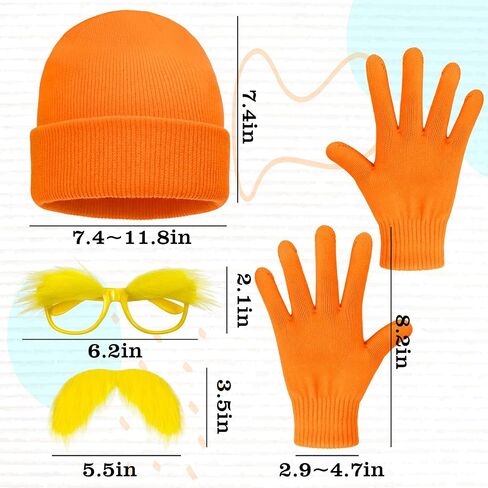 4Pcs Orange Cosutme Accessory Set Including Orange Beanie Cap Gloves Yellow Eyebrow Glasses Mustaches Book Character Costume for World Book Day Halloween Cosplay Party Supplies in Kuwait