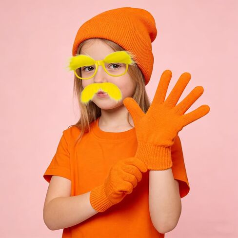 4Pcs Orange Cosutme Accessory Set Including Orange Beanie Cap Gloves Yellow Eyebrow Glasses Mustaches Book Character Costume for World Book Day Halloween Cosplay Party Supplies in Kuwait