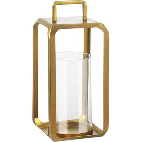 12" High Minimalist Metal Glass Lantern with Handle in Antique Brass for Pillars, Hurricane Candle Holder for Mantels, Tabletop, Centerpieces, Shelves, Entryways, Patio, Deck, Contemporary, Farmhouse in Saudi Arabia