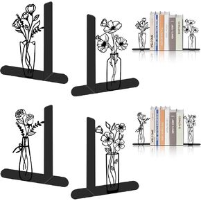 4 Pcs Floral Metal Bookends - Flowers Book Ends for Shelves Decorative, Home Office Desk Bookshelf Decor, Gift for Floral Lovers and Reading Enthusiasts, Reading Gifts for Women in Saudi Arabia