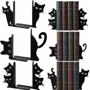 Flutesan 6pcs Black Cat Metal Bookends Cute Cats Bookends for Shelves, Bookshelf Decorative Home Office Desk, Bookstore, Bookshelf Decor Cat and Reading Lovers Gift in Kuwait