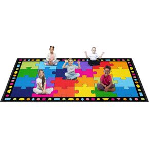 Booooom Jackson Classroom Rug Elementary Puzzle, 9'x12' Large Classroom Carpet Preschool Seating Rugs for School, Preschool Rug with Non-Slip Backing, 24 Seats, 0.2" Thick in Kuwait