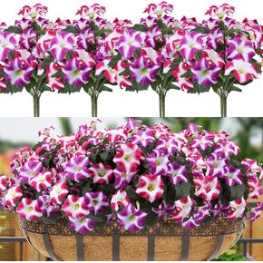 Geegoods Artificial Flowers Plants for Outdoors, 4 Bundles UV Resistant Fake Faux Petunias for Outdoor Planters Patio Front Porch Balcony Garden Decor in Saudi Arabia
