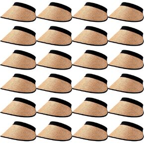Twistover 24 Pcs Straw Sun Visor Hats for Women Summer Wide Brim Ponytail Beach Hats UV Protection Straw Visor Hat Adjustable Roll up Sun Hat Bulk Beach Caps for Women Summer Outdoor Sports Travel in Saudi Arabia