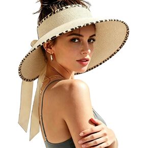 Women's Sun Visor Hats Wide Brim Beach Hat Straw Ponytail Visor Packable Foldable UPF 50+ Floppy Travel Hats in Saudi Arabia