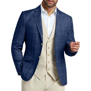 Mens Blazer Two Buttons Suit Jacket for Men Business Slim Fit Dark Blue Stripes Plaid Casual Sport Coats 2X-Large in Saudi Arabia