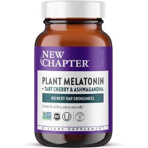 New Chapter Plant Melatonin 2mg - Sleep Aid for Adults with No Next-Day Grogginess, Nature-Inspired Sleep Formula Made with Melatonin from Tomato + Tart Cherry & Ashwagandha – Non-GMO, 30ct in Kuwait