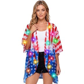 Janmercy Light up Women American Flag Kimono Cover up Patriotic USA 4th of July Kimono Cardigan 250th Anniversary Swimsuit Beach Cover up with LED for Celebration Party(Batteries Not Included) in Kuwait