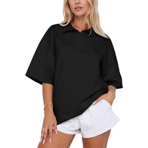 Women’s Striped Polo Shirt Oversized Lapel V Neck Short Sleeve Rugby Shirt 2026 Casual Summer Y2K Pullover Top in Saudi Arabia