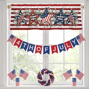 4th of July Patriotic Valances for Windows 54x18 Inch Red White Blue Stripes American Flag Star Eucalyptus Independence Day Curtain Valance for Kitchen Bathroom Bedroom Living Room Home Decor in Kuwait