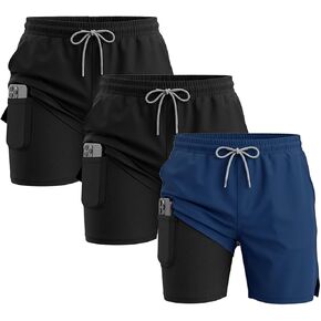 3 Pack Men's Running Shorts - 5" Quick Dry Athletic Gym Shorts for Men with Zipper Pockets in Saudi Arabia