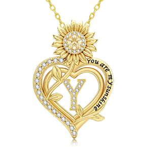 14k Gold Initial Letter Necklace Sunflower You Are My Sunshine Gift | Initial Necklace Letter Heart Initial Necklace for Women You Are My Sunshine Necklace Sunflower Jewelry in Saudi Arabia