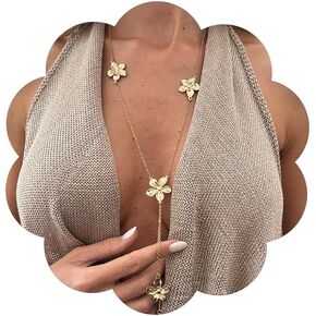 Gold Flower Long Necklace for Women Flower Y Gold Statement Necklace Dainty Long Foral Necklaces Trendy Jewelry Accessories in Saudi Arabia