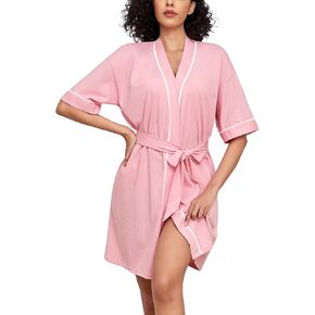Women's 100% Cotton Robes Summer Lightweight Bathrobe Short Kimono Robe for Women Soft Loungewear with Pockets in Saudi Arabia