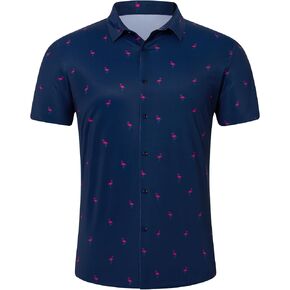 Men Short Sleeve Button Down Stretchy Muscle Shirts Skinny Performance Wrinkle Free Dress Shirts in Saudi Arabia